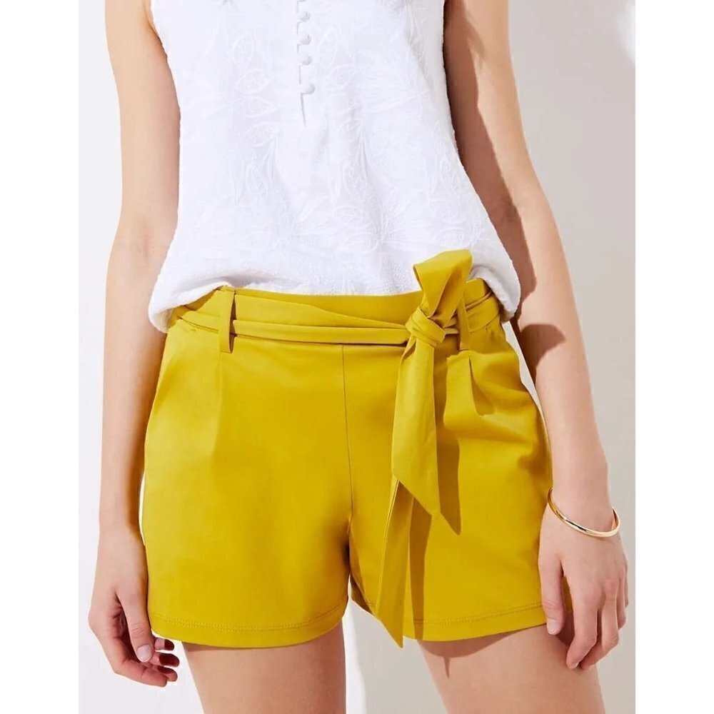 Ann Taylor LOFT Yellow‎ Pull On Tie Waist High Rise Shorts S
